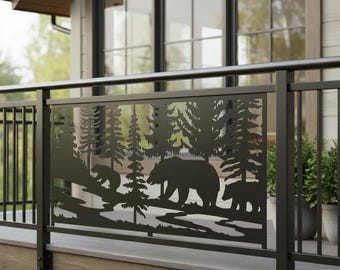 Bear Family Metal Art, Mama Bear and Cubs Screen, Aluminum Garden Fence Panel, Wildlife Wall Decor, Outdoor Railing Insert