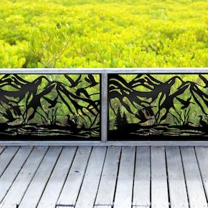Aluminum Outdoor Privacy Panel, Decorative Metal Fence Screen for Garden & Deck, Mountains and Ducks Panel Design