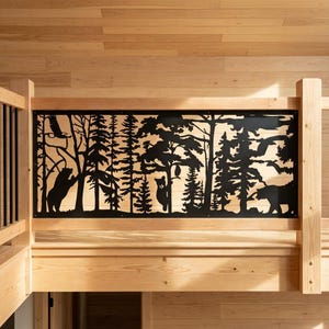 Rustic Cabin Aluminum Wall Decor, Bear Metal Privacy Screen, Forest Animal Art, Mountain Lodge Sign, Weatherproof Panel