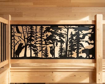 Rustic Cabin Aluminum Wall Decor, Bear Metal Privacy Screen, Forest Animal Art, Mountain Lodge Sign, Weatherproof Panel