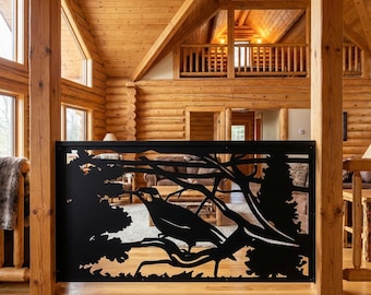 Wild Bird Metal Screen, Downy Woodpecker Art, Garden Privacy Panel, Deck Railing Insert, Rust Proof Decor