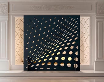Modern Fireplace Screen, Geometric Perforated Metal Panel, Contemporary Fire Guard, Stylish Fire Place Decor, Black Steel Screen