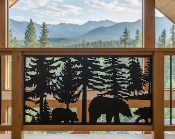 Aluminum Garden Privacy Screen Panel, Bear Art, Decorative Modern Fence Screen, Forest Wildlife Privacy Screen