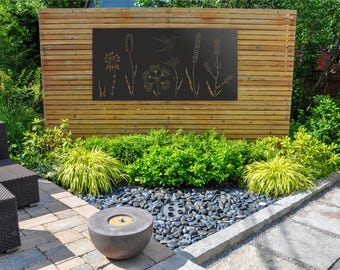 Horizontal Wild-Flowers Balcony Deck Panel, Metal Railing Decorative Fence, Wall Art, Mother's Day