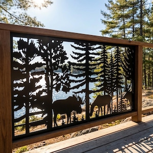 Moose Metal Garden Fence, Outdoor Aluminum Privacy Panel, Deck Railing Insert, Forest Art, Decorative Metal Fence Screen