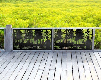 Outdoor Aluminum Privacy Panel, Decorative Metal Fence Screen, Fence Metal Insert, Fisherman Metal Gift