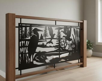 Blue Heron Metal Garden Panel, Aluminum Wildlife Privacy Screen, Outdoor Decorative Railing Panel for Balcony or Patio