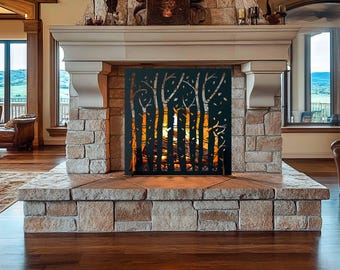 Birch Tree Fireplace Screen with Forest Design – Metal Fire Screen for Rustic Home Décor and Fireplace Protection