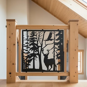 Metal Gate Insert Panel, Deer in the Forest Design, Decorative Aluminum Outdoor Privacy Screen for Fence, Wall & Railing