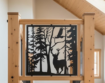 Metal Gate Insert Panel, Deer in the Forest Design, Decorative Aluminum Outdoor Privacy Screen for Fence, Wall & Railing
