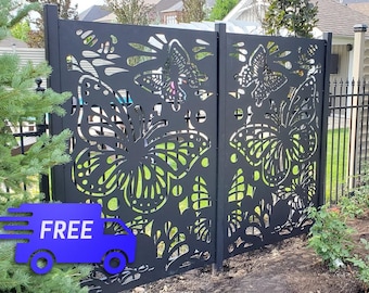 Outdoor/Indoor Aluminum Butterfly Decor Panel, Butterfly Style Privacy Screen, Metal Privacy Divider, Living Room Screen