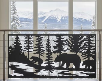 Bear Family Metal Privacy Screen Panel, Aluminum Wall Art, Modern Garden Art, Outdoor Screen, Nature Lover Gift