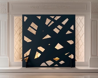 Modern Fireplace Screen, Geometric Metal Fire Guard, Abstract Laser Cut Panel, Contemporary Fireplace Decor, Custom Size Available