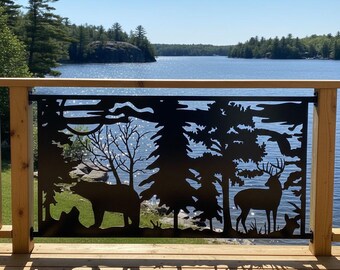 Outdoor Metal Fence Privacy Panels, Powder-Coated Aluminum Screen for Decks & Walls, Metal Garden Privacy Screen Panel, Bear and Deer Design