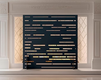 Modern Metal Fireplace Screen with Geometric Cutout Design – Sleek Fire Guard for Contemporary Home Décor