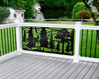 Deer Forest Metal Railing Panel, Laser Cut Privacy Screen, Outdoor Balcony Divider, Wildlife Nature Decor for Deck or Porch