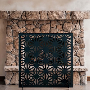 Geometric Fireplace Screen, Modern Metal Fire Guard, Art Deco Fireplace Cover, Stylish Hearth Panel, Custom Laser Cut Fireplace Screen