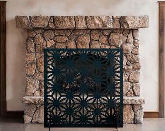 Geometric Fireplace Screen, Modern Metal Fire Guard, Art Deco Fireplace Cover, Stylish Hearth Panel, Custom Laser Cut Fireplace Screen