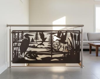 Metal Garden Privacy Screen Panel, Blue Heron Design, Aluminum Fence Panel for Outdoor Walls, Decks & Pergolas, Fence Panels for Garden