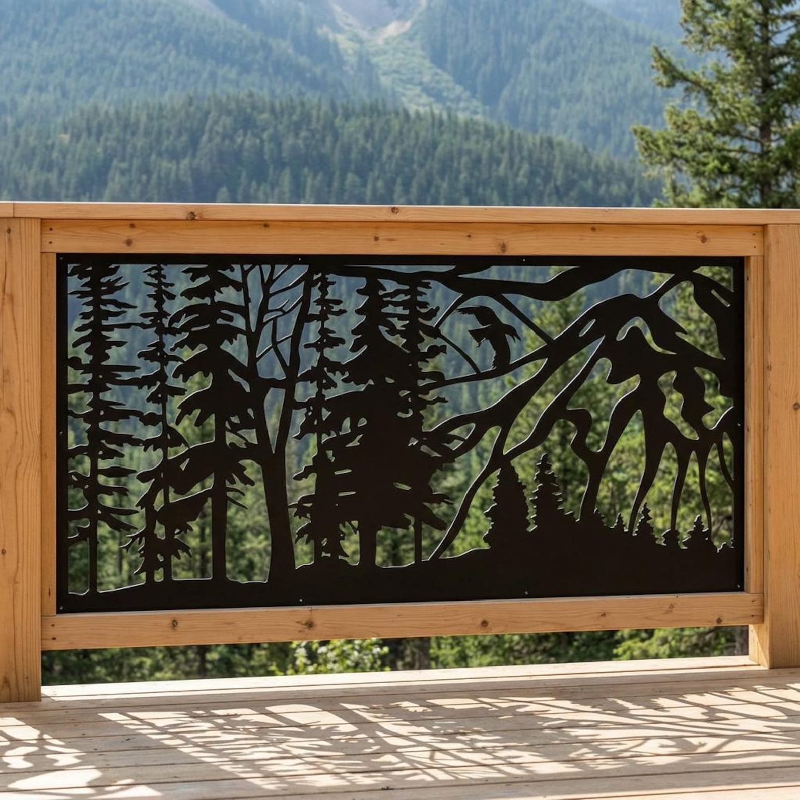 Decorative Metal Privacy Screen Panel , Forest and Mountains Metal ...