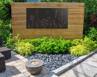 Horizontal Wild-Flowers Balcony Deck Panel, Metal Railing Decorative Fence, Wall Art, Mother's Day