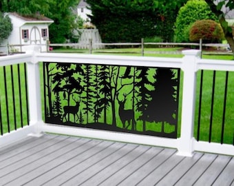 Metal Outdoor Fence Privacy Panel, Decorative Aluminum Garden Screen, Deer in the Forest Design