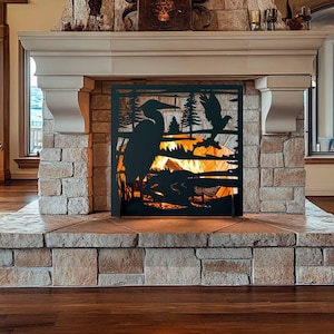 Heron Fire Screen, Aluminum Screen, Fireplace Screen, Handcrafted Screen, Bird Fireplace Art, Decorative Shield