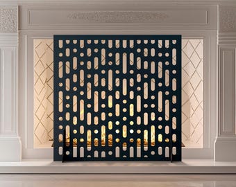 Modern Blackout Fireplace Screen, Geometric Fire Guard, Decorative Laser Cut Panel, Contemporary Fire Cover, Custom Metal Fireplace Shield