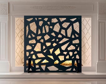 Modern Geometric Fireplace Screen, Contemporary Metal Fire Guard, Abstract Fire Pit Cover, Decorative Fire Screen for Living Room