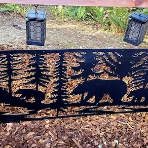 Wildlife panels, scene with deer and bear, wall decor - Wildlife Animals panel  Outdoor/Indoor Living, Metal Privacy Screen cottage panel