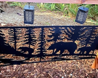 Wildlife panels, scene with deer and bear, wall decor - Wildlife Animals panel  Outdoor/Indoor Living, Metal Privacy Screen cottage panel