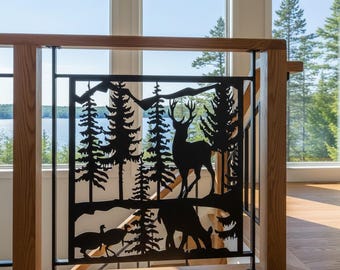 Wildlife Privacy Screen, Aluminum Garden Fence, Rust Free Cabin Decor, Nature Scene, Deck Railing Insert