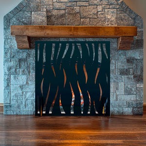 Modern Metal Fireplace Screen, Laser Cut Fire Screen, Wavy Flame Design, Fireplace Cover, Decorative Fireguard, Contemporary Hearth Panel