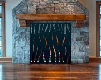 Modern Metal Fireplace Screen, Laser Cut Fire Screen, Wavy Flame Design, Fireplace Cover, Decorative Fireguard, Contemporary Hearth Panel
