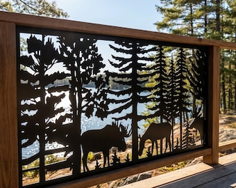Moose Metal Garden Fence, Outdoor Aluminum Privacy Panel, Deck Railing Insert, Forest Art, Decorative Metal Fence Screen