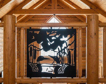 Outdoor Aluminum Privacy Screen, Loons Metal Privacy Panel, Decorative Fence, Deck & Patio Panel