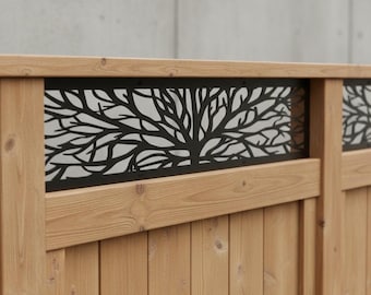 Metal Garden Fence Topper, Decorative Steel Fence Insert, Outdoor Fence Panel, Tree Trunk Panel Design