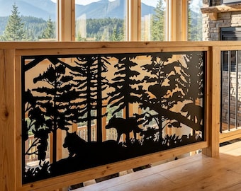 Bear and Wolf Deck Privacy Panel, Metal Wall Art, Predator Wildlife Screen, Nature Fence Topper, Rust Free