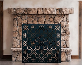 Celtic Fireplace Screen, Metal Fire Screen, Decorative Fire Screen, Fireplace Safety Guard, Handcrafted Hearth Decor, Ornate Aluminum Screen