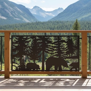 Metal Garden Fence Privacy Screen, Decorative Aluminum Outdoor Fence Panel, Modern Design, Bear Family Design