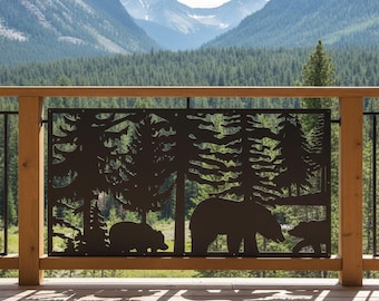 Metal Garden Fence Privacy Screen, Decorative Aluminum Outdoor Fence Panel, Modern Design, Bear Family Design