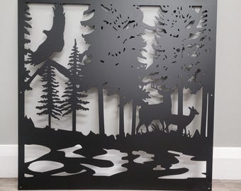 Deer overlooking decor panel, aluminum privacy screen, privacy screen indoor, metal screen panel