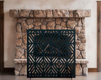 Geometric Metal Fireplace Screen, Modern Fire Guard Panel, Stylish Fireplace Decor, Fire Safety Panel Cover