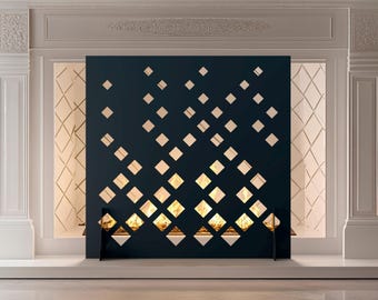 Modern Lattice Fireplace Screen, Geometric Metal Fire Guard, Minimalist Hearth Panel, Contemporary Fireplace Decor, Custom Fire Cover
