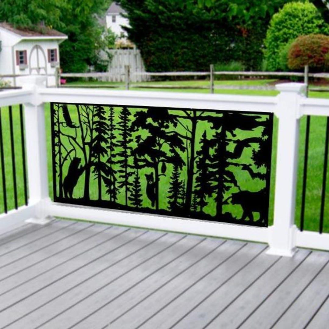 Bear Family Forest Scene Metal Railing Insert – Nature-inspired Privacy ...