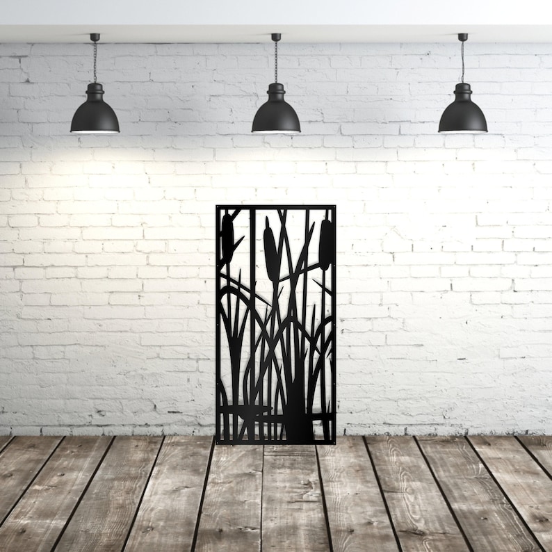 Metal Privacy Screen Decorative Panel Outdoor Garden Fence Art, Reeds ...