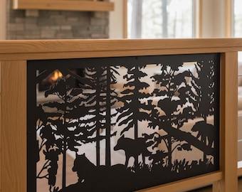 Fence Privacy Screen Panel, Bear and Wolf Design, Aluminum Outdoor Garden Panel, Patio & Deck Decorative Panel