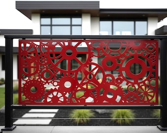 Aluminum Steampunk Gear Privacy Panel, Decorative Metal Insert for Balcony, Industrial Metal Wall Art, Room Divider