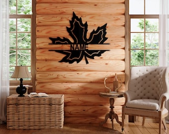 Canadian Leaf Metal Sign, Custom Family Name Sign, Monogram Wall Decor, Personalized Wall Art