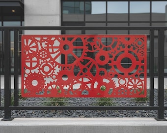 Steampunk Gear Aluminum Decor Panel, Decorative Metal Privacy Panel, Balcony Insert, Metal Wall Art, Industrial Style Screen,